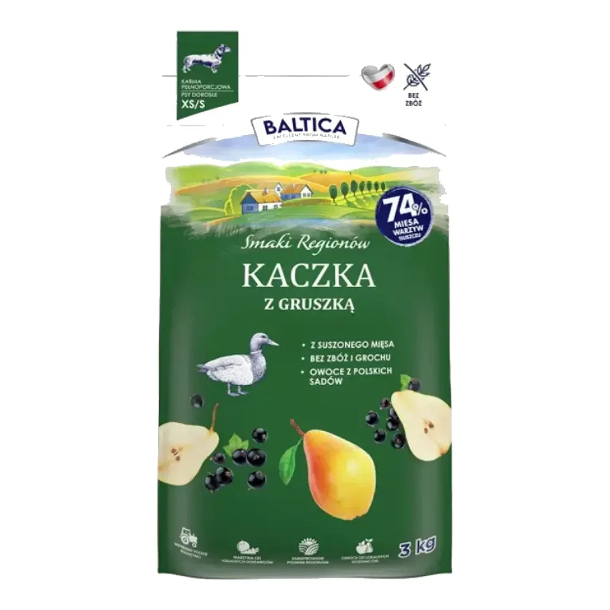 BALTICA Smaki regionów Kaczka z gruszką XS /­ S - sucha karma dla psa - 3kg – packshot produktu na białym tle