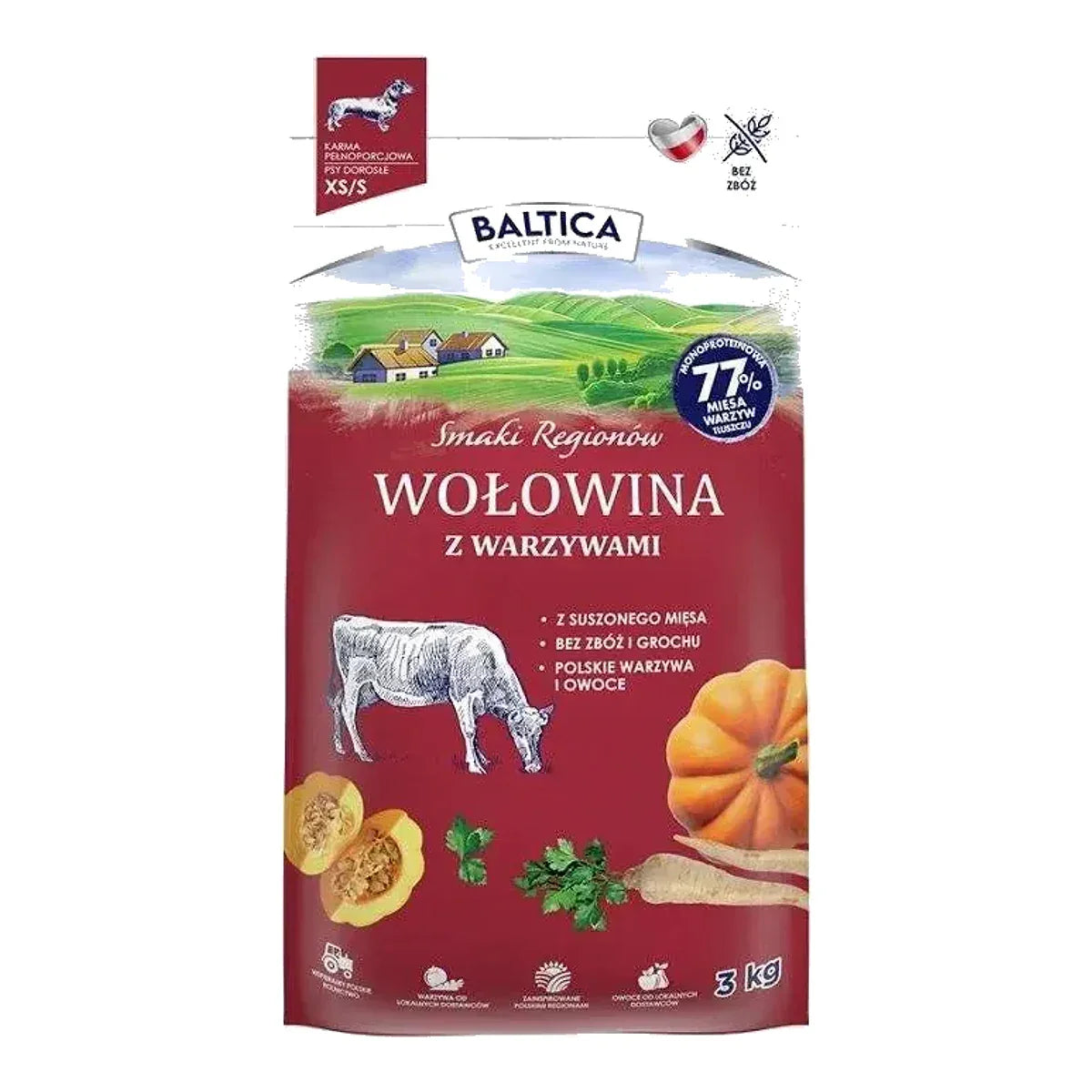 Baltica Smaki Regionów Wołowina Z Warzywami Xs/S 3Kg – packshot produktu na białym tle
