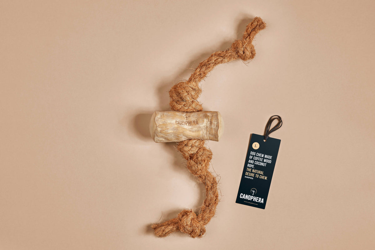 Coffee + Coco M – naturalny gryzak dla psa z drewna kawowego i liny kokosowej: M