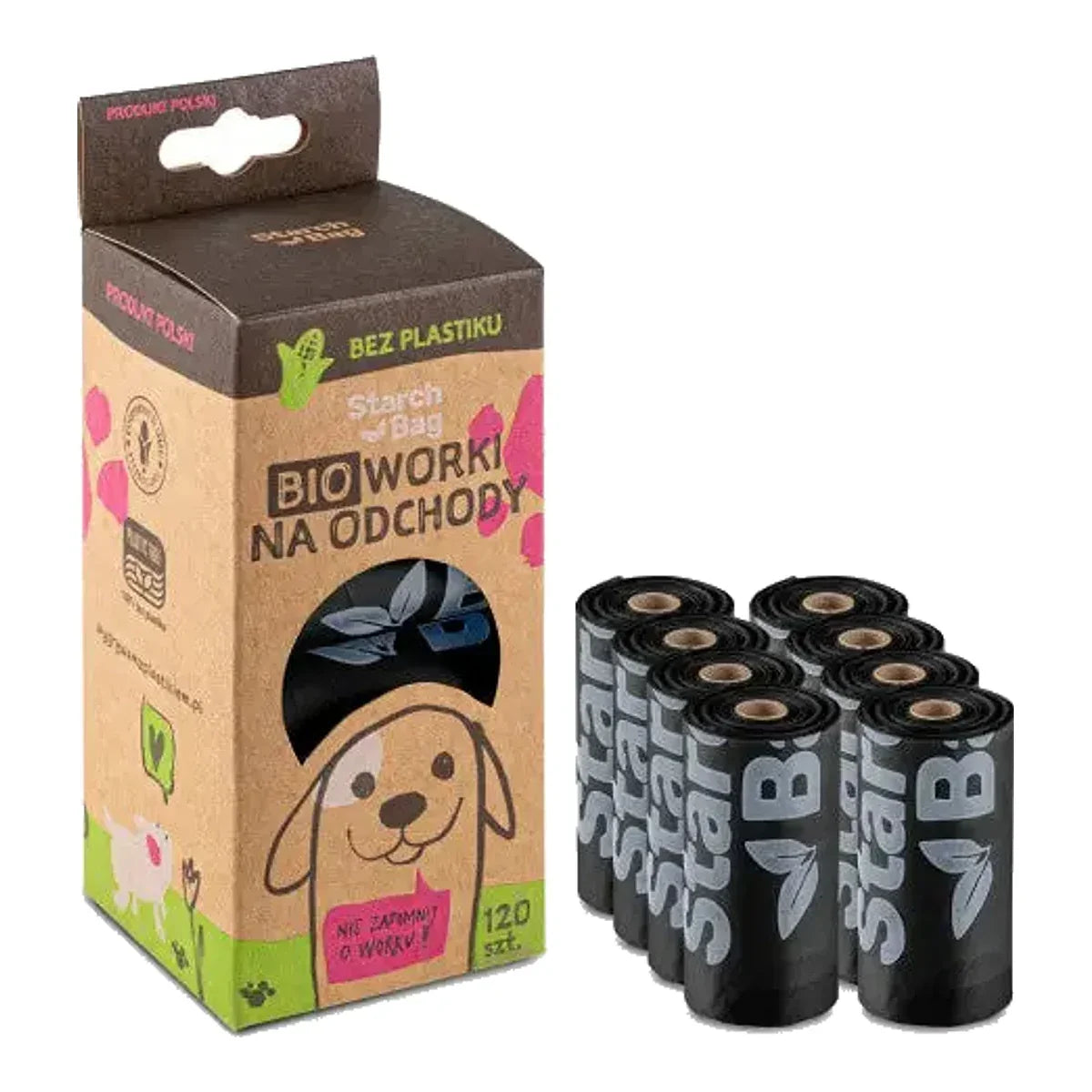 BeBobi BIOworki na psie odchody – czarne, 120 szt. – packshot produktu na białym tle