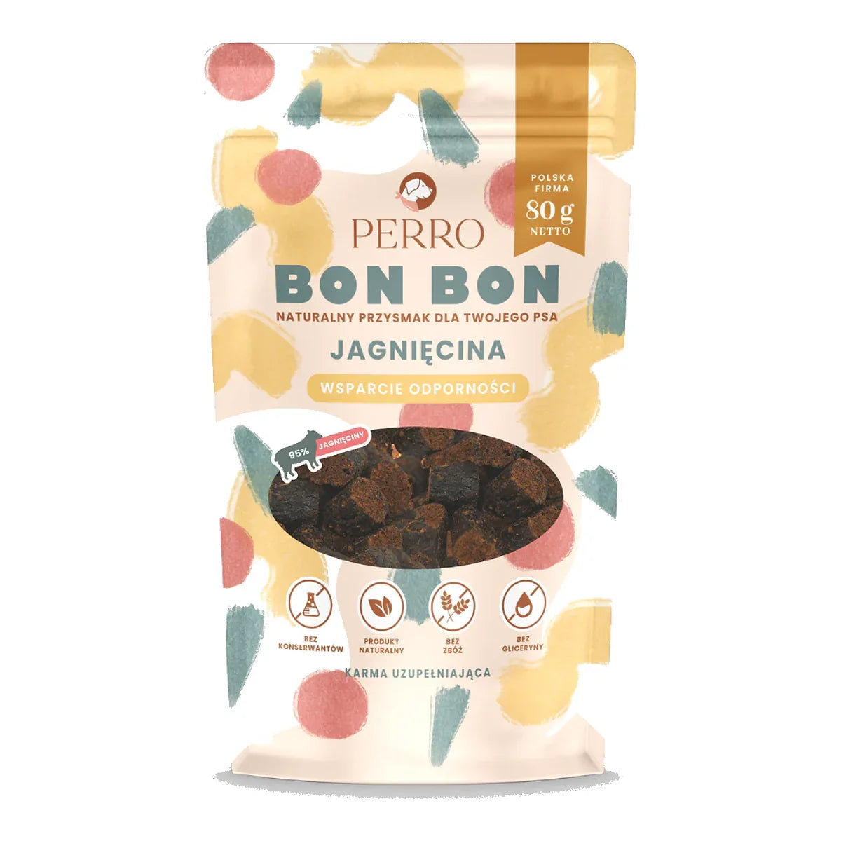 BON BON Jagnięcina – Wsparcie odporności Przysmaki z dodatkiem funkcyjnym 80g – packshot produktu na białym tle