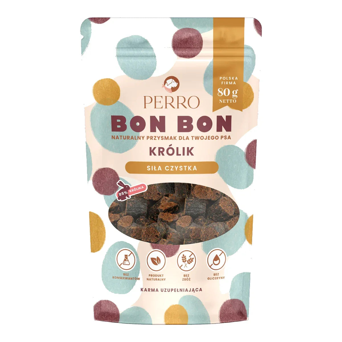 BON BON Królik – Siła czystka Przysmaki z dodatkiem funkcyjnym 80g – packshot produktu na białym tle