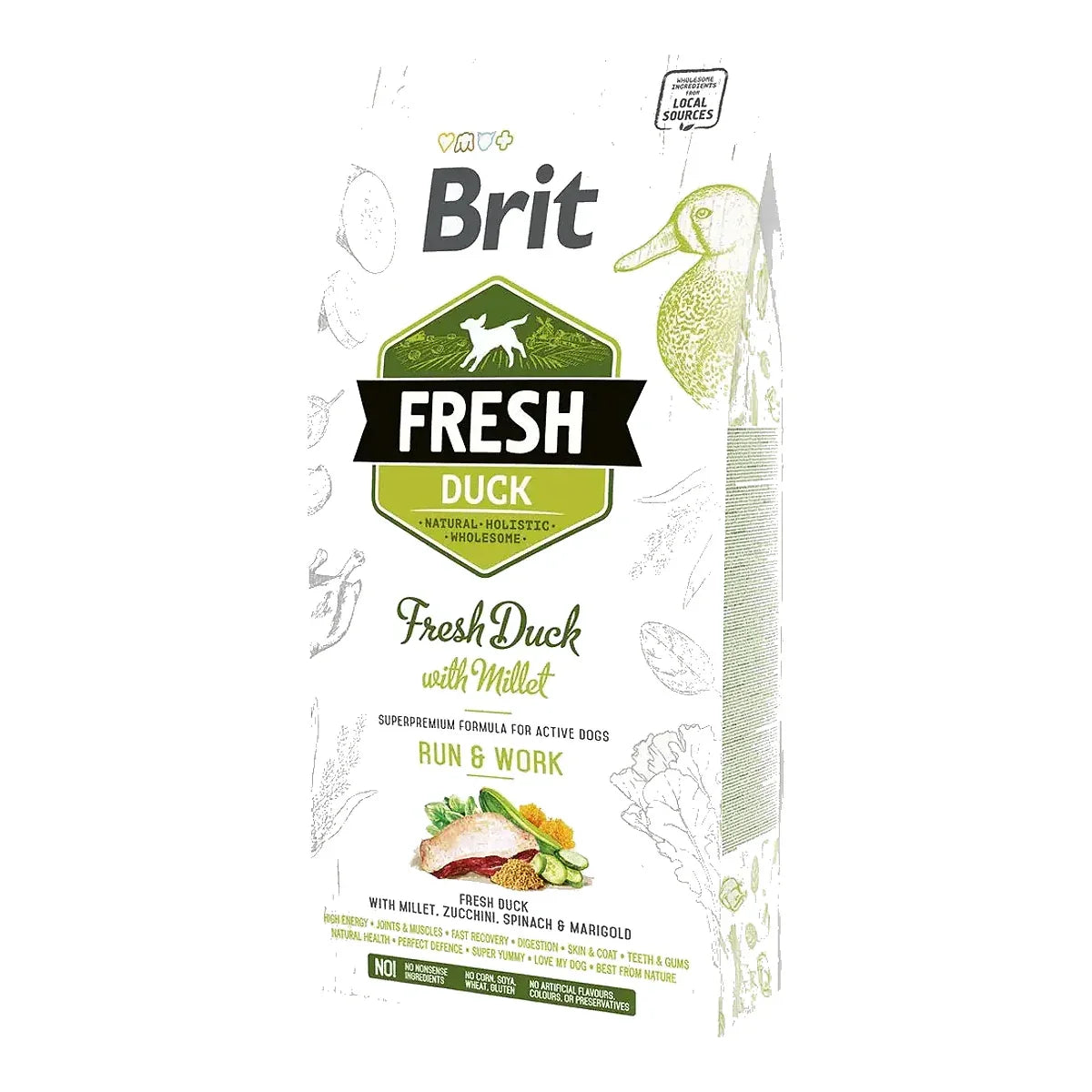 Brit Fresh Duck & Millet Adult Run & Work – packshot produktu na białym tle