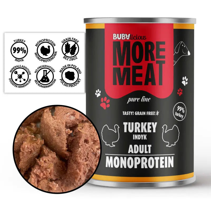 Karma mokra BUBAlicious More Meat mono karma dla psa Pure Line 400g INDYK BUBA