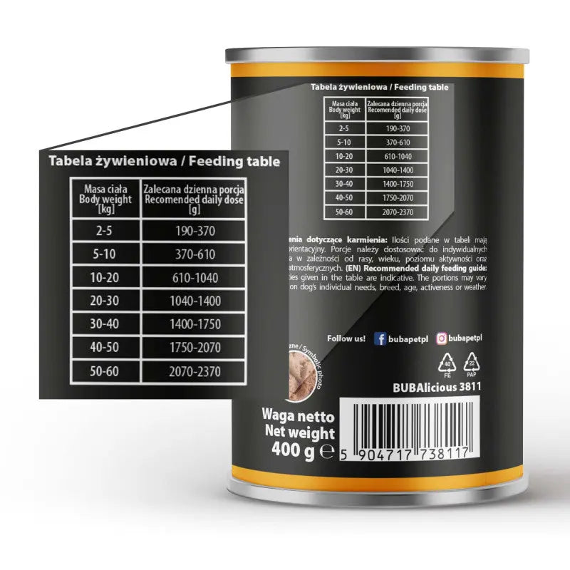 Karma mokra BUBAlicious More Meat mono karma dla psa Pure Line 400g INDYK BUBA