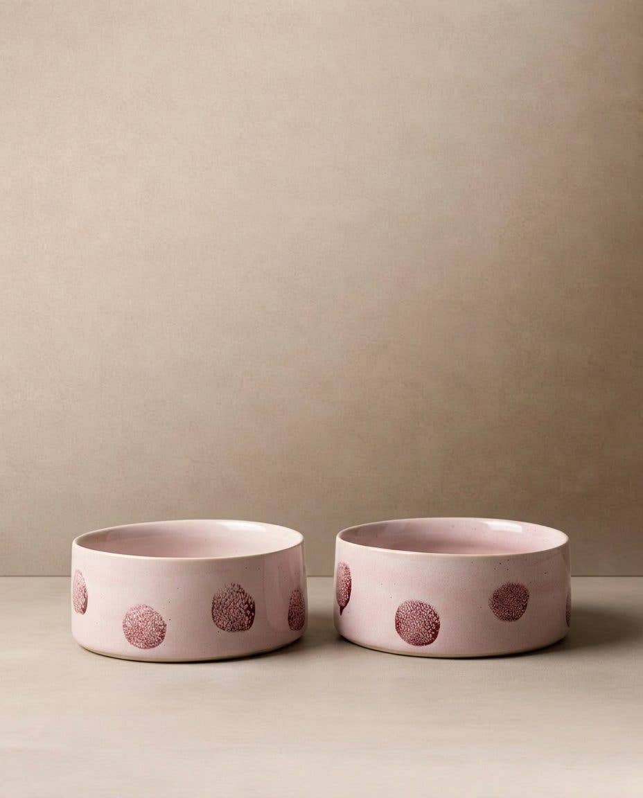 Pop Dots Stoneware Pet Bowl 14cm Pink