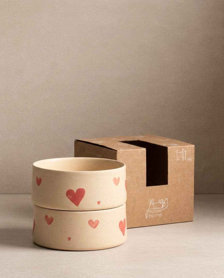Cozy Hearts Stoneware Pet Bowl 14cm