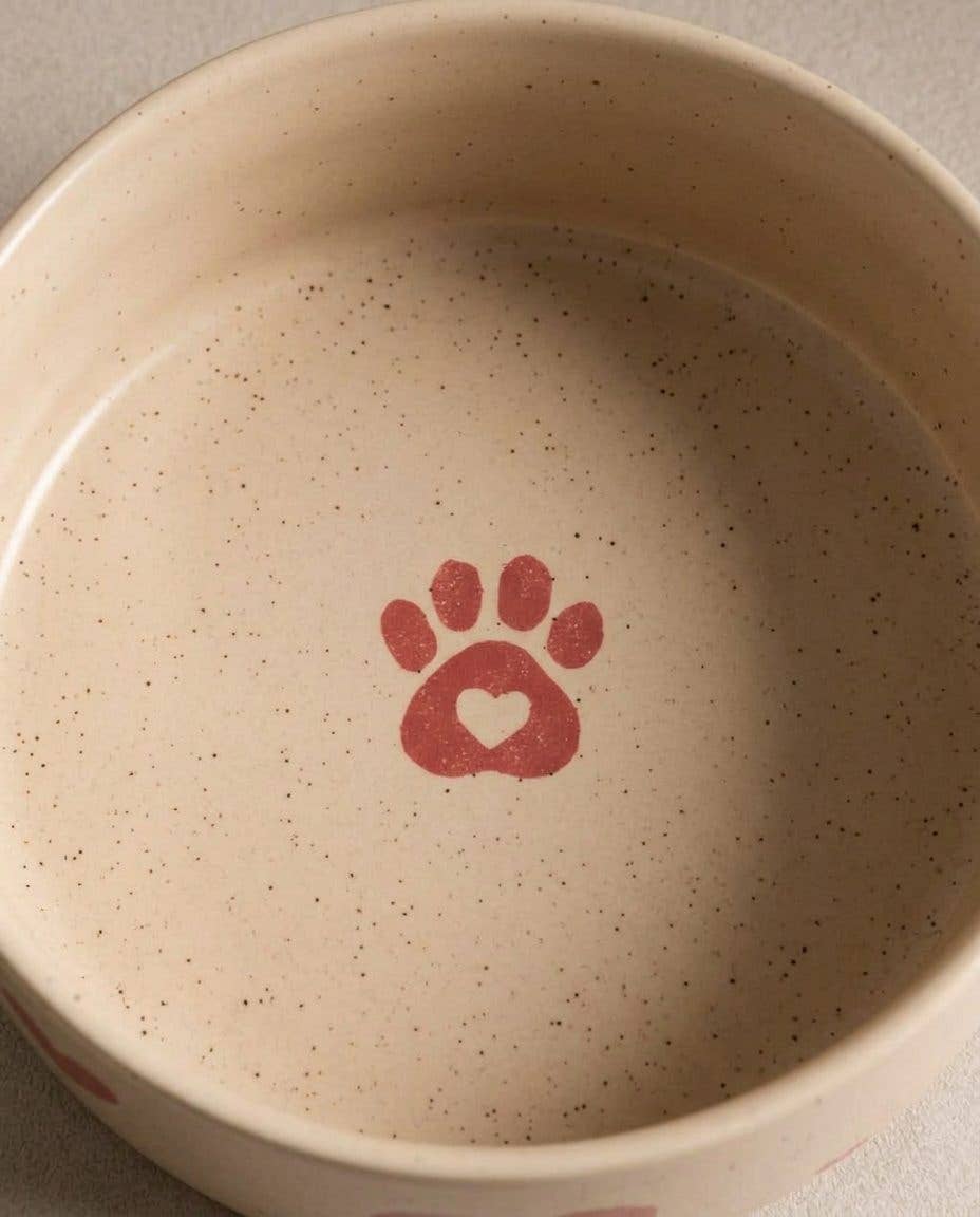 Cozy Hearts Stoneware Pet Bowl 14cm