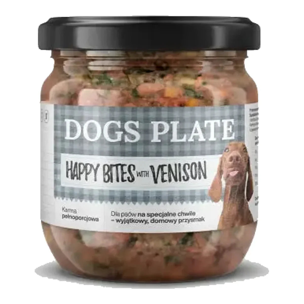Dogs Plate Happy Bites z sarną 380g – packshot produktu na białym tle
