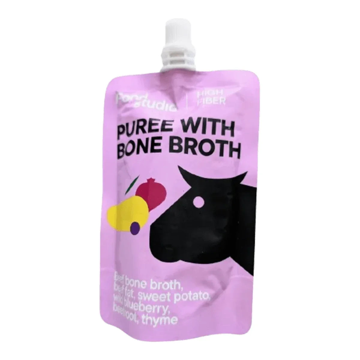 Food Studio Chefs - PUREE 150ml - Z bulionem kostnym WOŁOWYM z batatami, dzikimi jagodami, burakami i tymiankiem – packshot produktu na białym tle