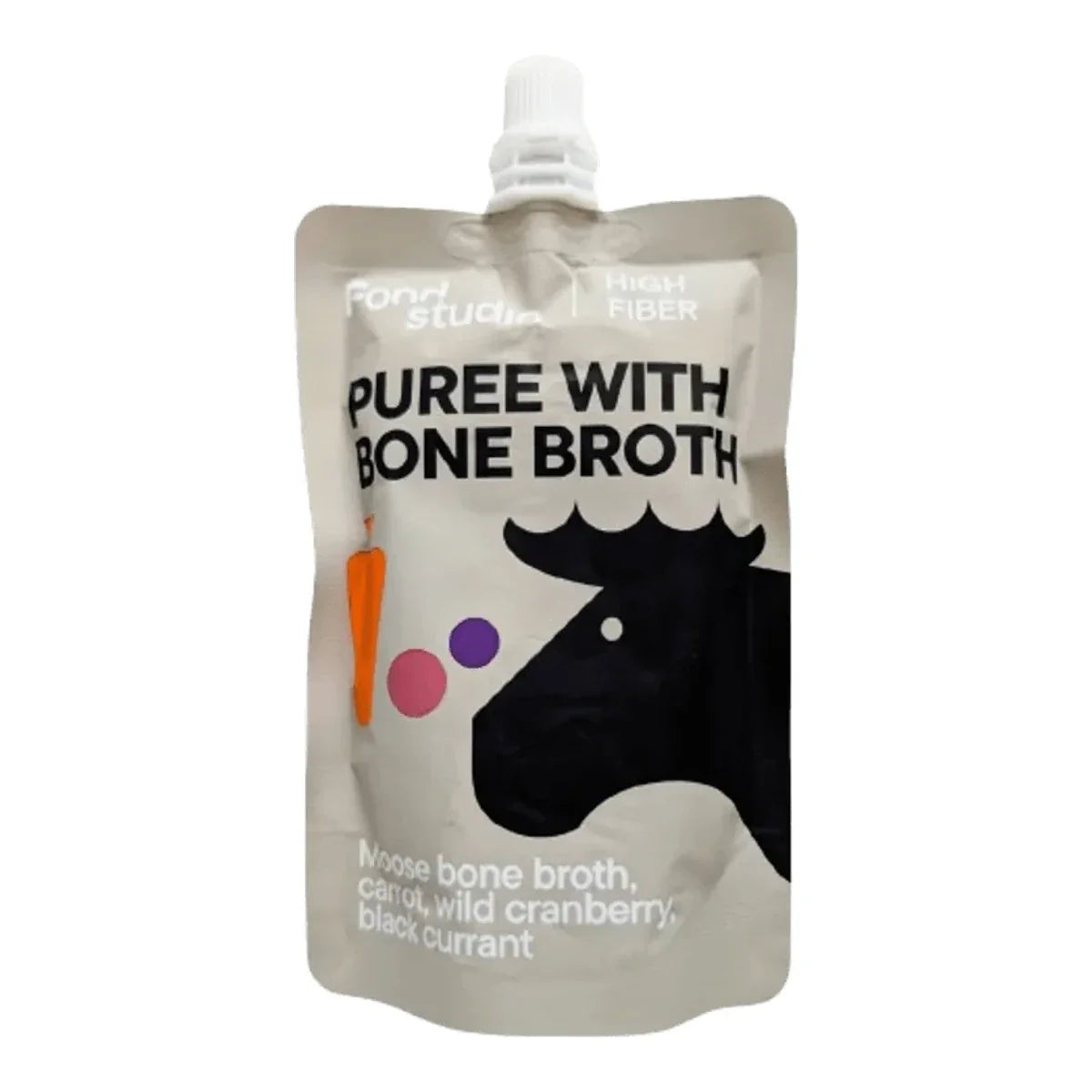 Food Studio Chefs PUREE dla psów z bulionem kostnym z ŁOSIA z marchewką, dziką żurawiną i czarną porzeczką 150ml – packshot produktu na białym tle