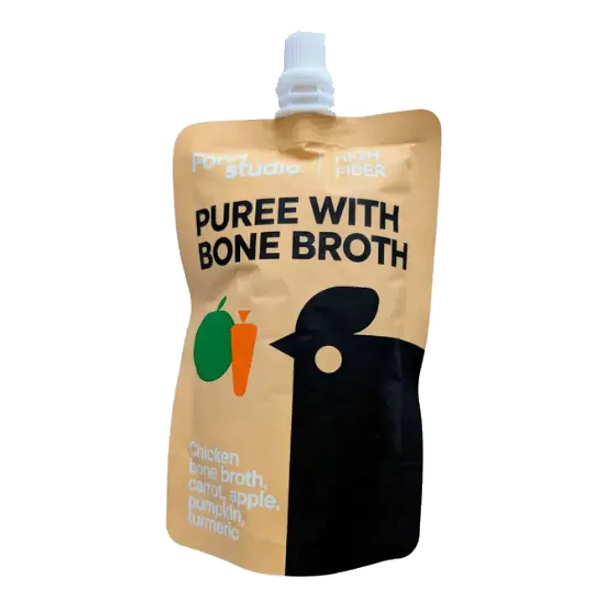 FOOD STUDIO CHEFS PUREE z bulionem kostnym z KURCZAKA z marchewką, jabłkiem, dynią i kurkumą - 150 ml – packshot produktu na białym tle
