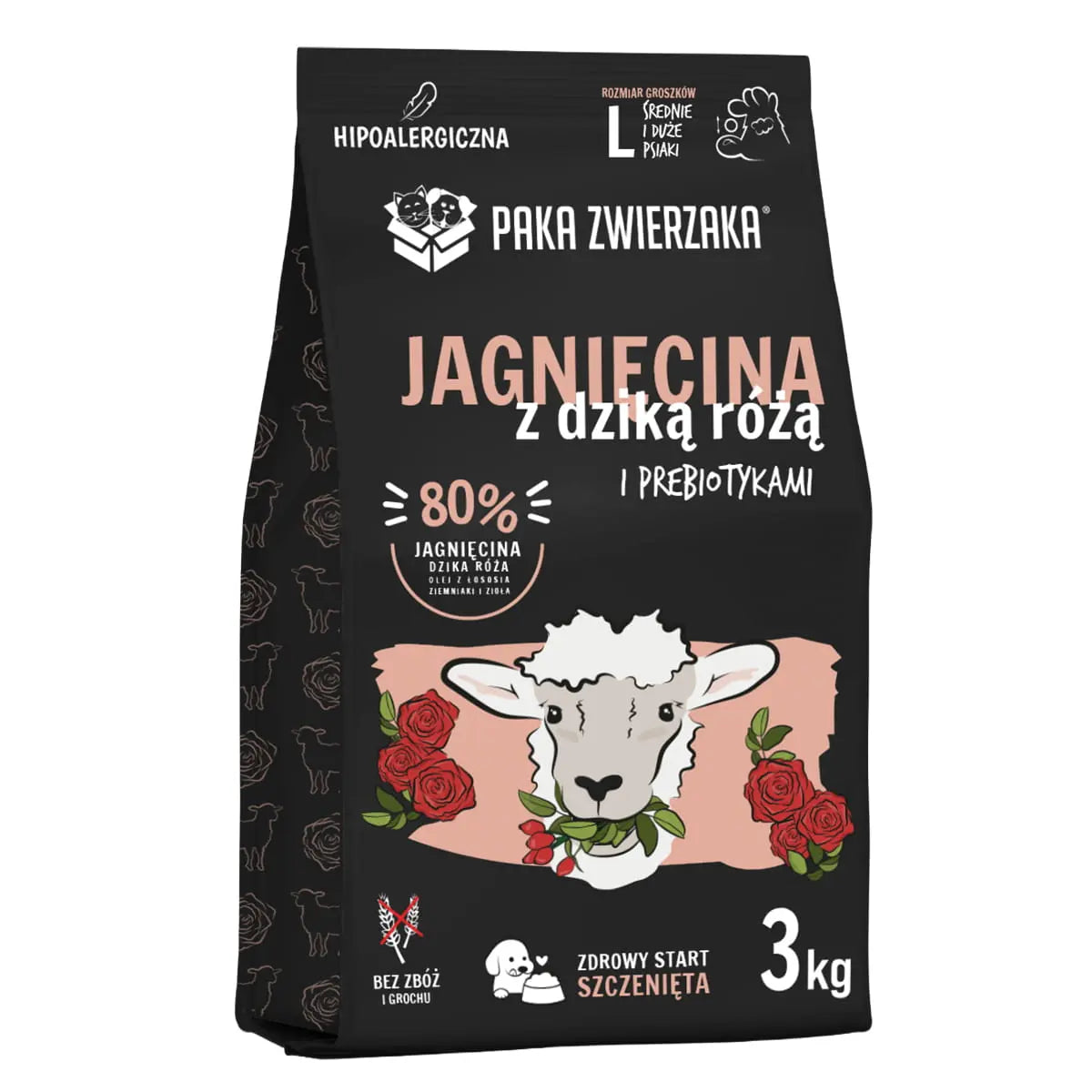 Karma sucha Jagnięcina z dziką różą PUPPY L 3kg Paka Zwierzaka