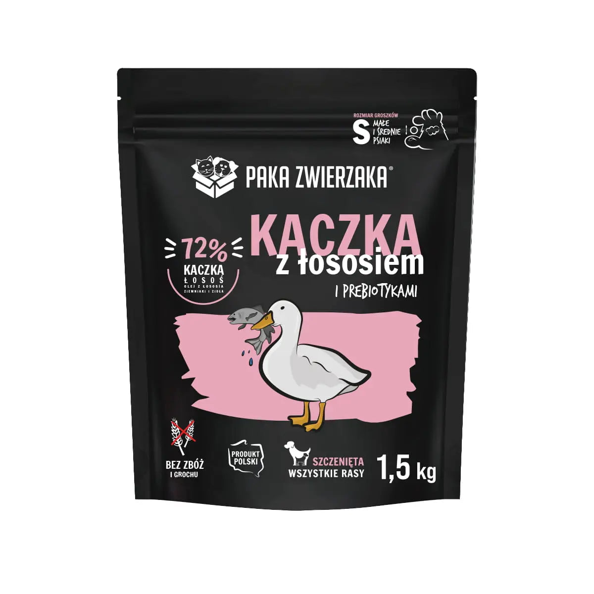 Karma sucha Kaczka z łososiem PUPPY 1,5kg Paka Zwierzaka
