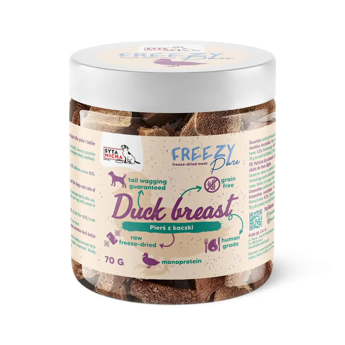100% liofilizowane mięso kaczki dla psa 70g FREEZY Pure Syta Micha