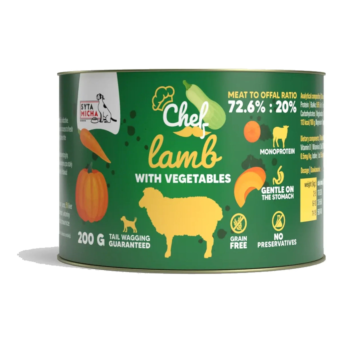 Karma mokra dla psa Jagnięcina z warzywami 200g – packshot produktu na białym tle