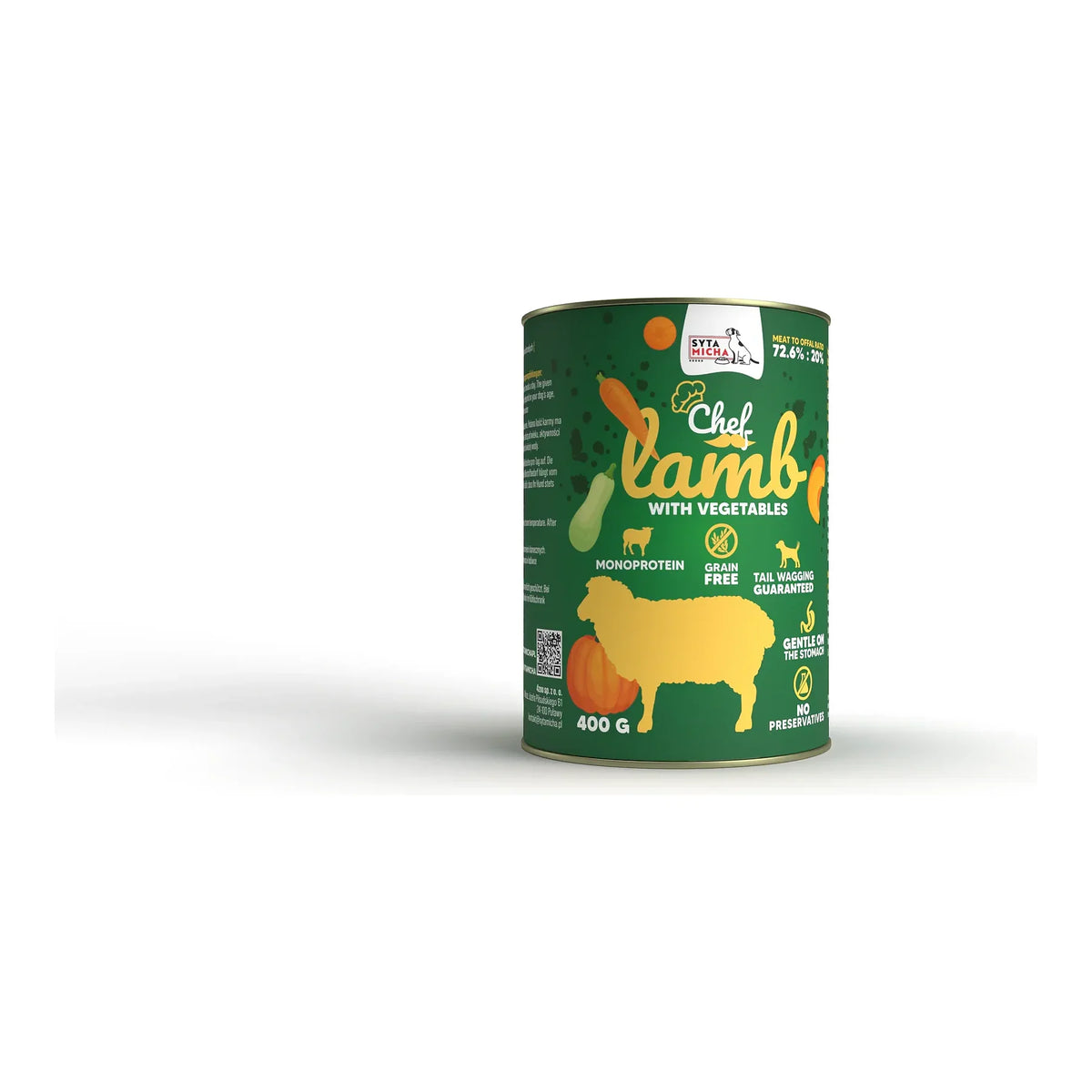 Karma mokra dla psa Jagnięcina z warzywami 400g – packshot produktu na białym tle