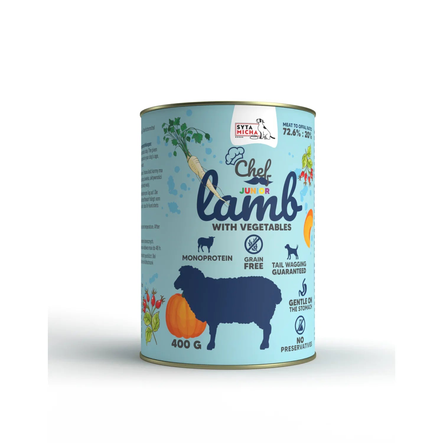 Karma mokra dla psa Jagnięcina z warzywami JUNIOR 400g Syta Micha