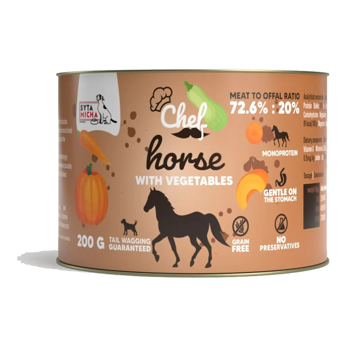 Karma mokra dla psa Koń z warzywami 200g – packshot produktu na białym tle