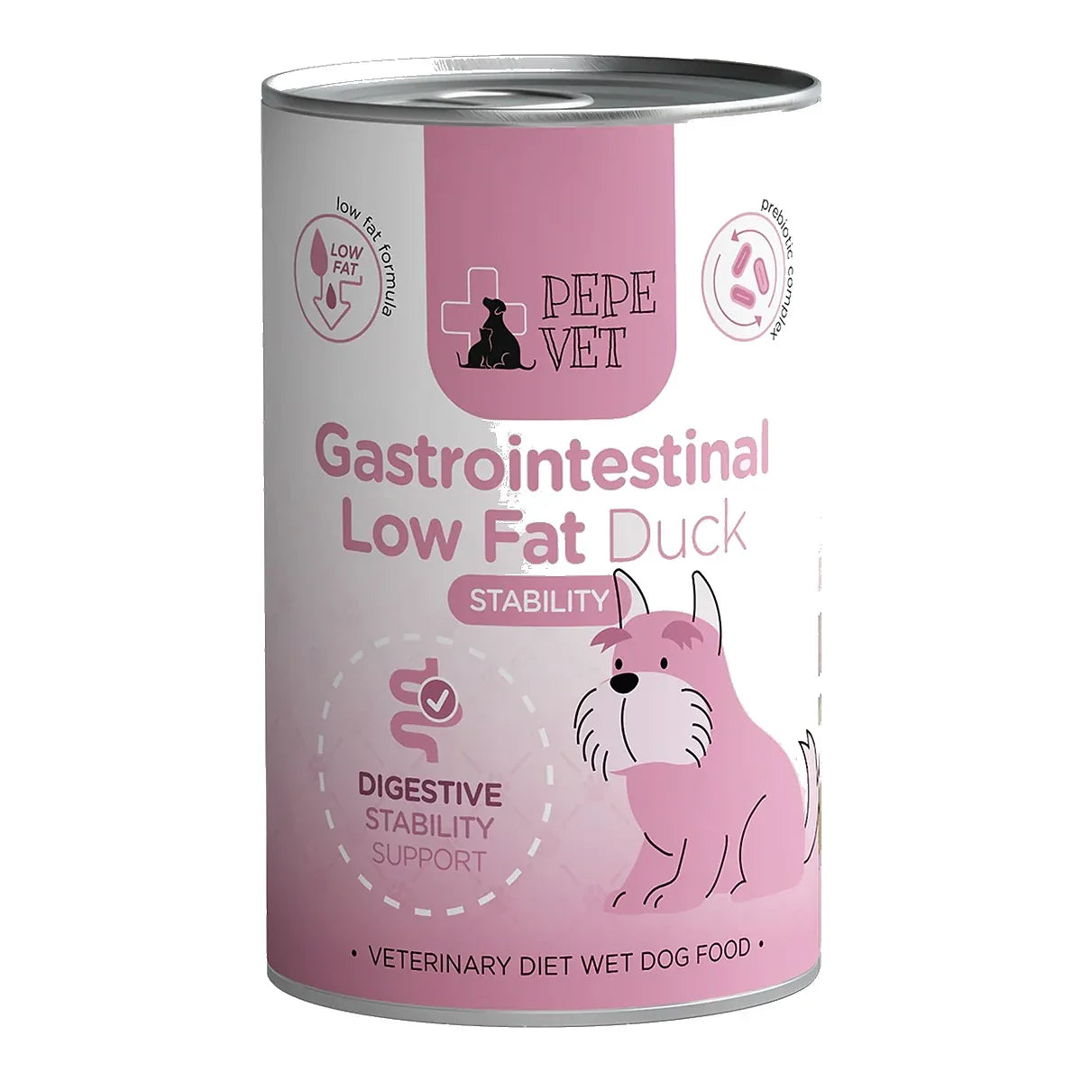 Karma mokra dla psa PEPE VET Gastrointestinal Low Fat Duck (kaczka) 400g – packshot produktu na białym tle