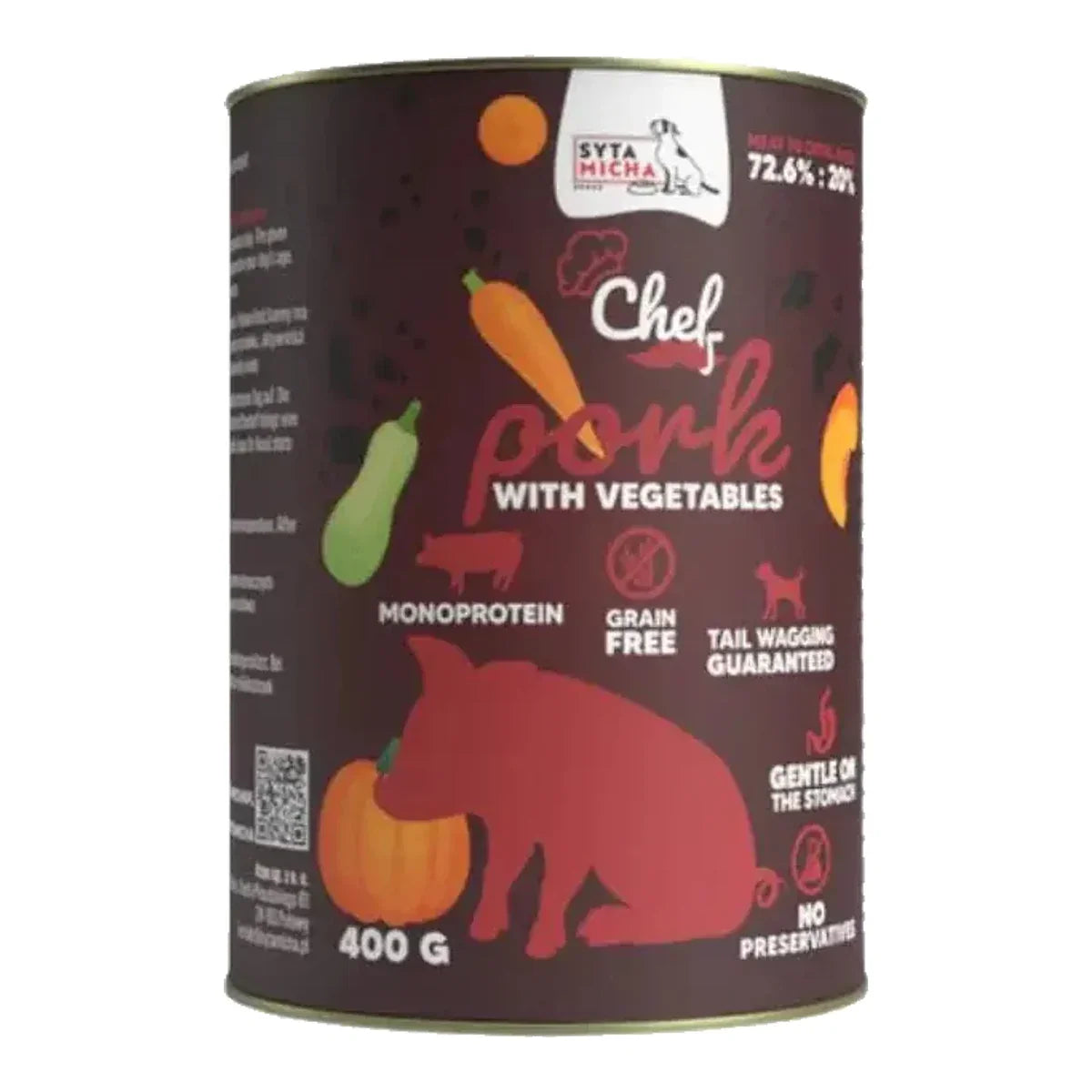 Syta Micha – mokra karma z wieprzowiną i warzywami 400 g – packshot produktu na białym tle