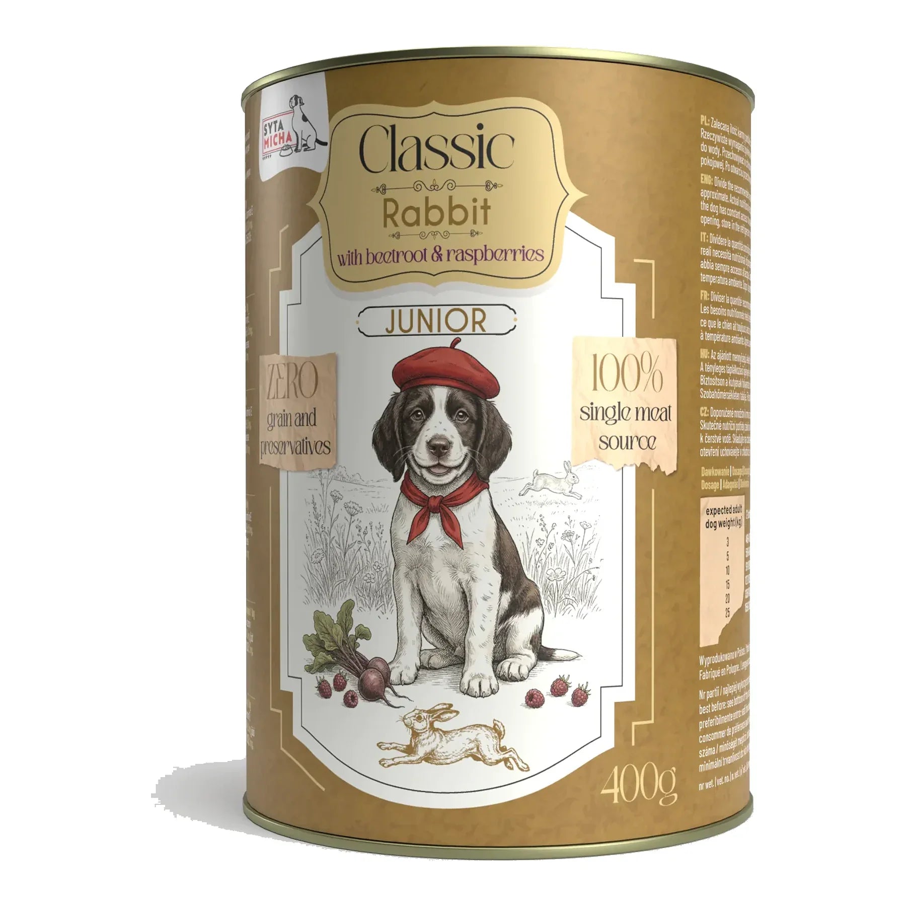 Karma mokra dla szczeniąt królik z burakiem i malinami 400g Junior – packshot produktu na białym tle