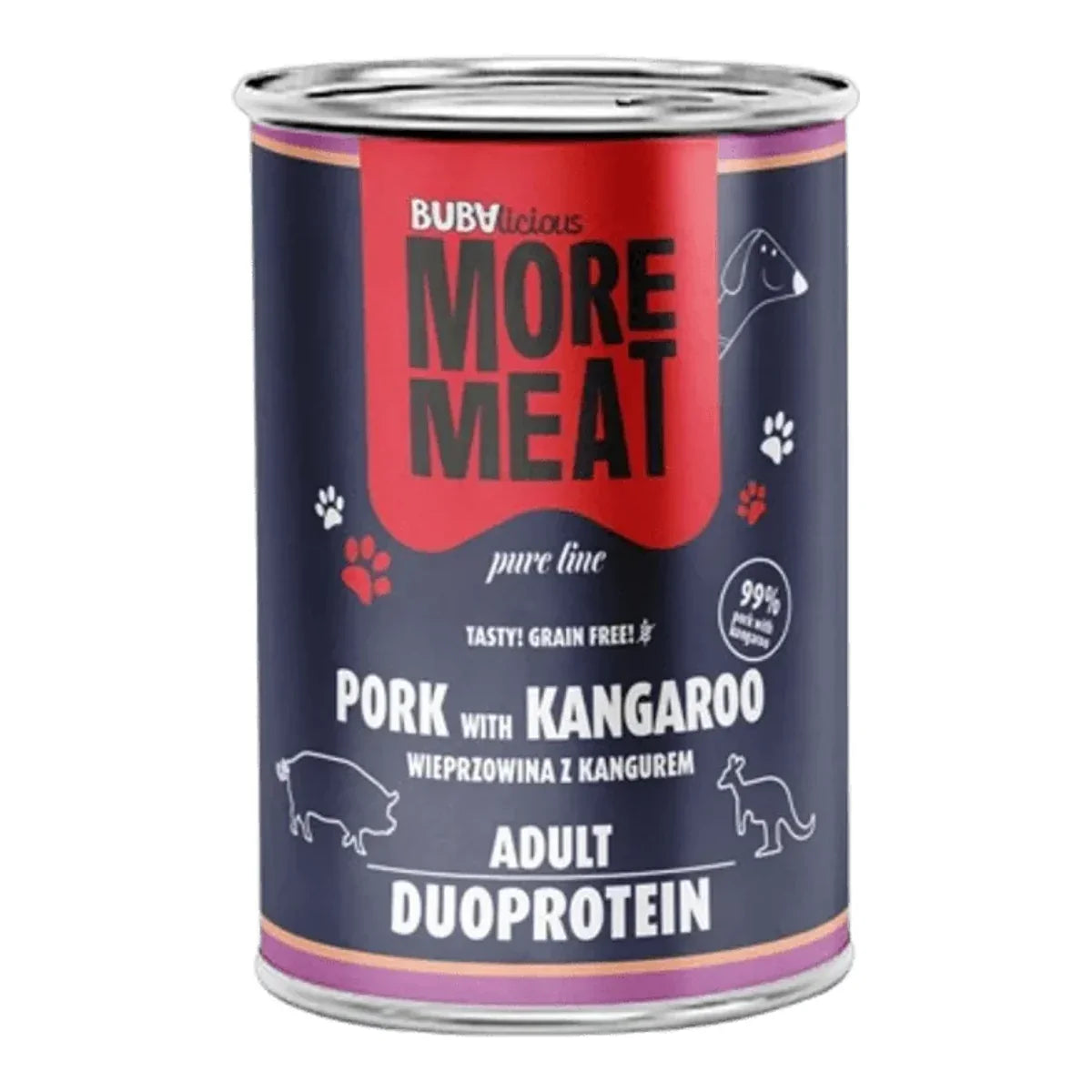 BUBAlicious More Meat duo karma dla psa Pure Line 400g WIEPRZOWINA KANGUR – packshot produktu na białym tle
