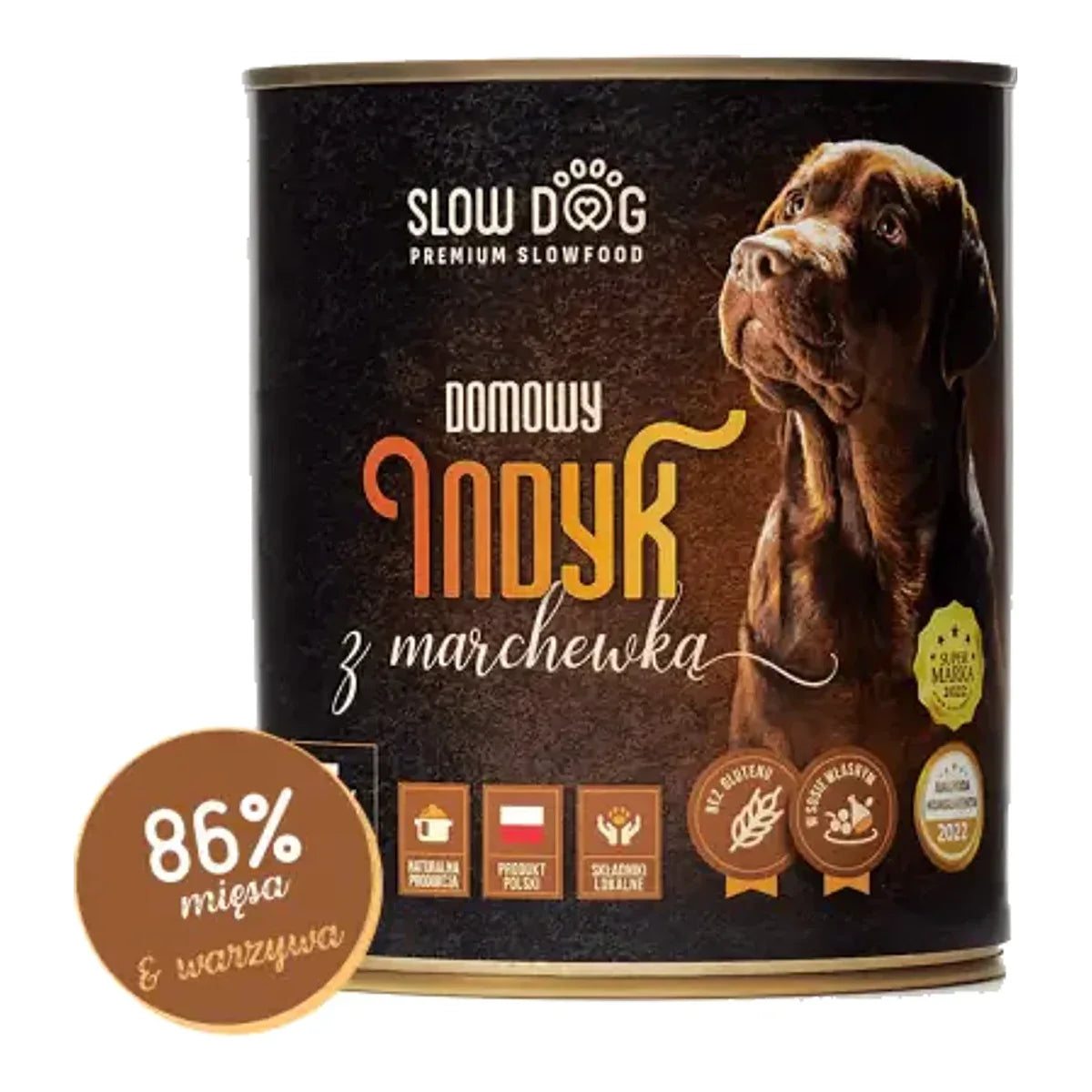 SLOW DOG Domowy indyk z marchewką 850g Karma mokra – packshot produktu na białym tle