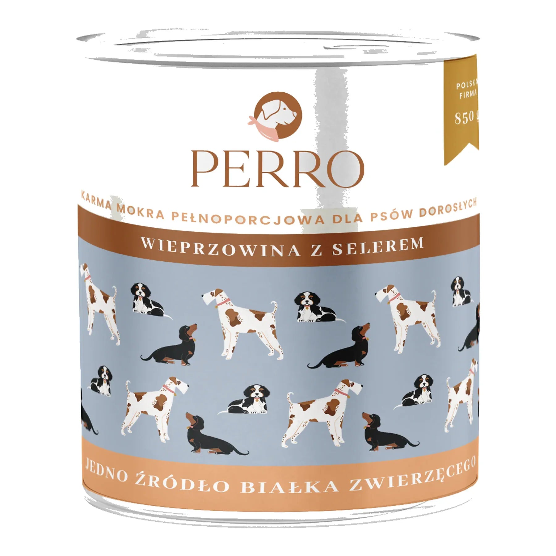 Karma mokra Wieprzowina z selerem – monobiałkowa formuła dla psów dorosłych 850g – packshot produktu na białym tle