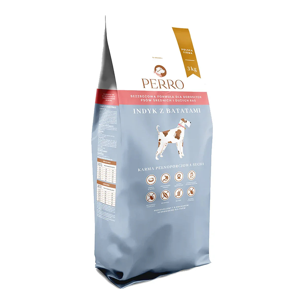 Karma sucha Indyk z batatami – bezzbożowa formuła dla psów dorosłych średnich i dużych ras 3kg – packshot produktu na białym tle