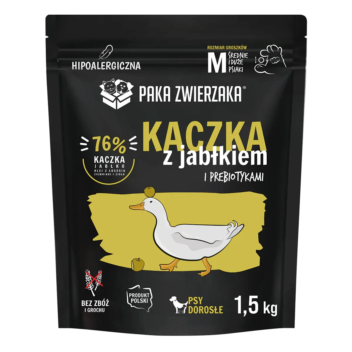 Karma sucha Kaczka z jabłkiem ''M'' 1.5kg Paka Zwierzaka