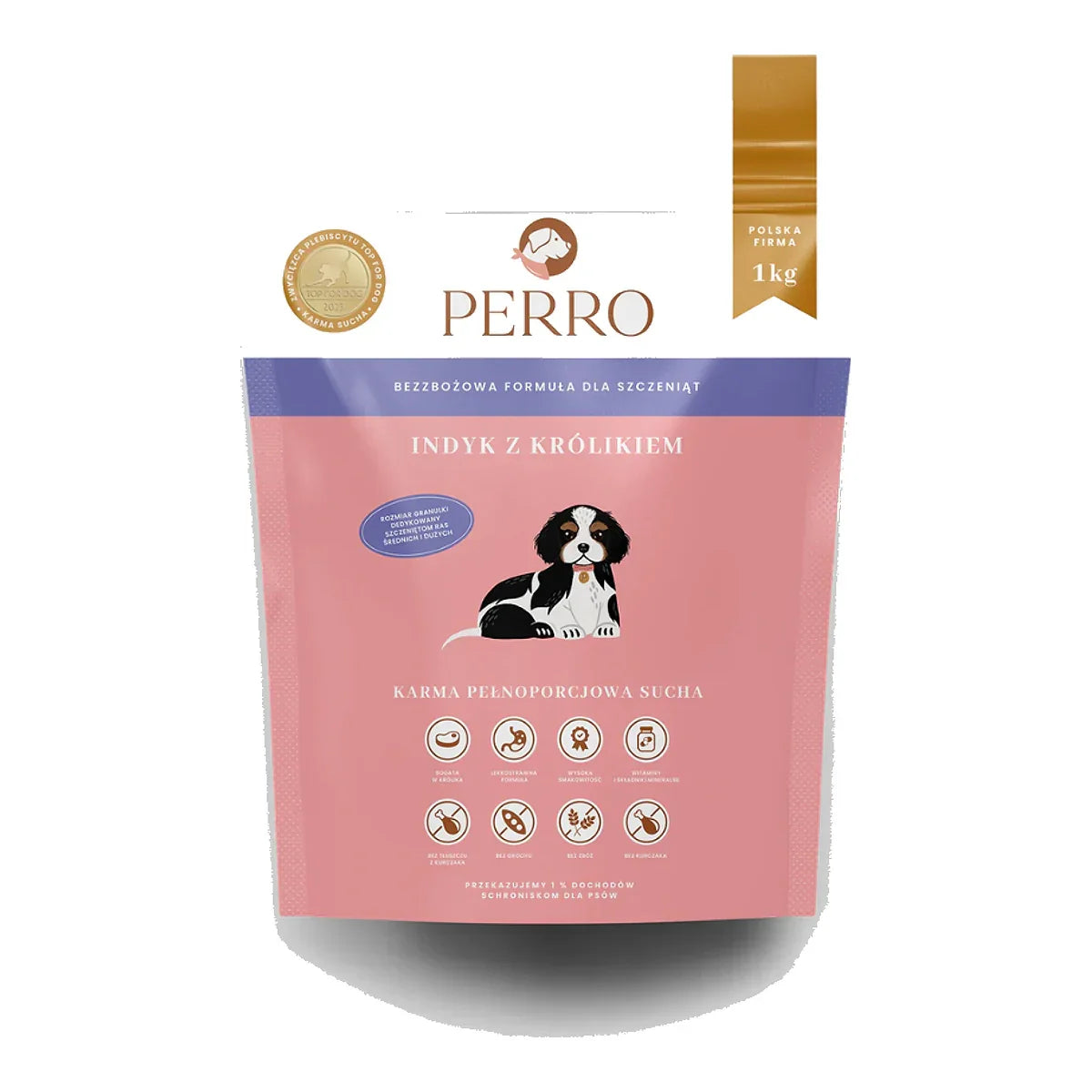 Karma sucha Junior Indyk z królikiem – bezzbożowa formuła dla szczeniąt średnich i dużych ras 1 kg – packshot produktu na białym tle