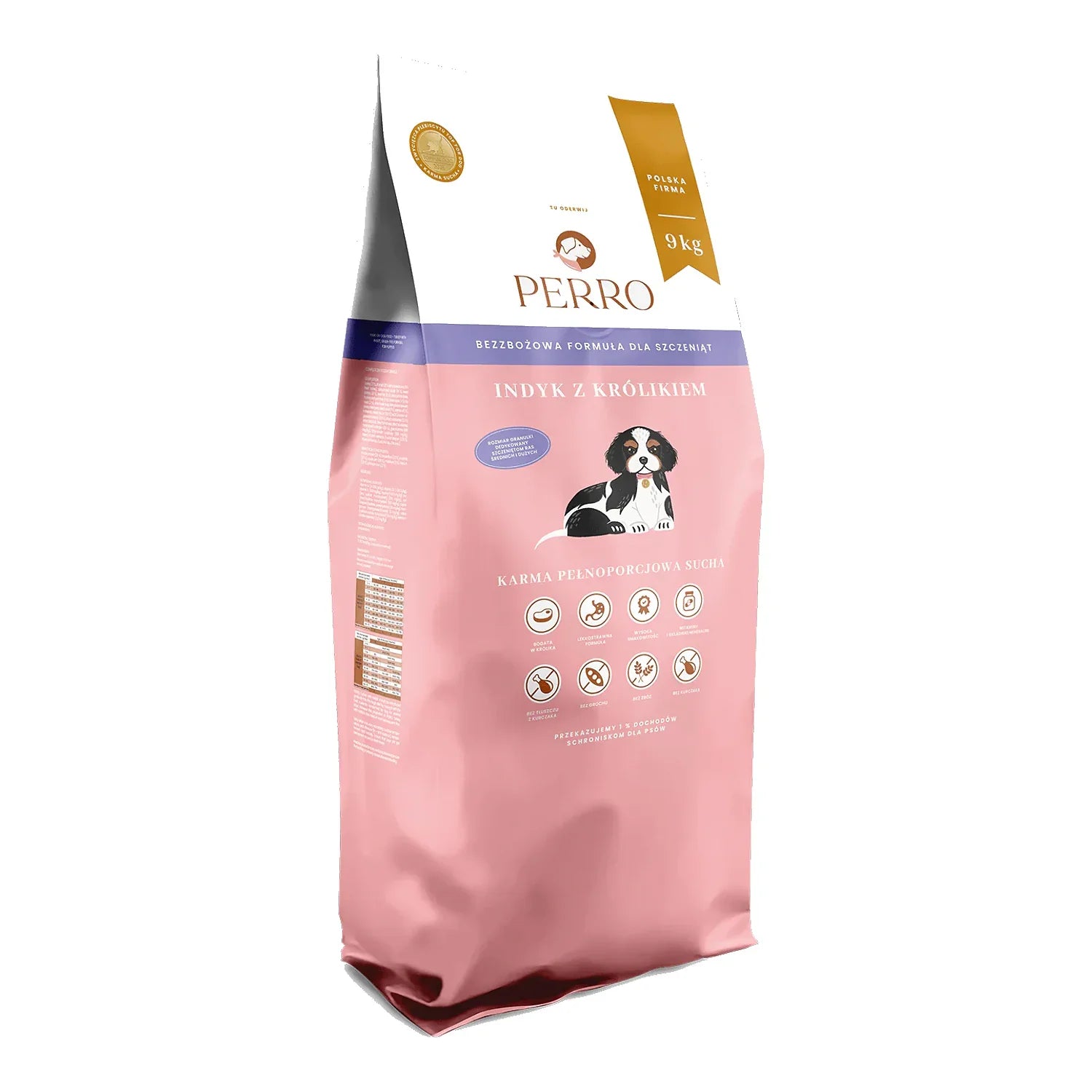 Karma sucha Junior Indyk z królikiem – bezzbożowa formuła dla szczeniąt średnich i dużych ras 9kg – packshot produktu na białym tle