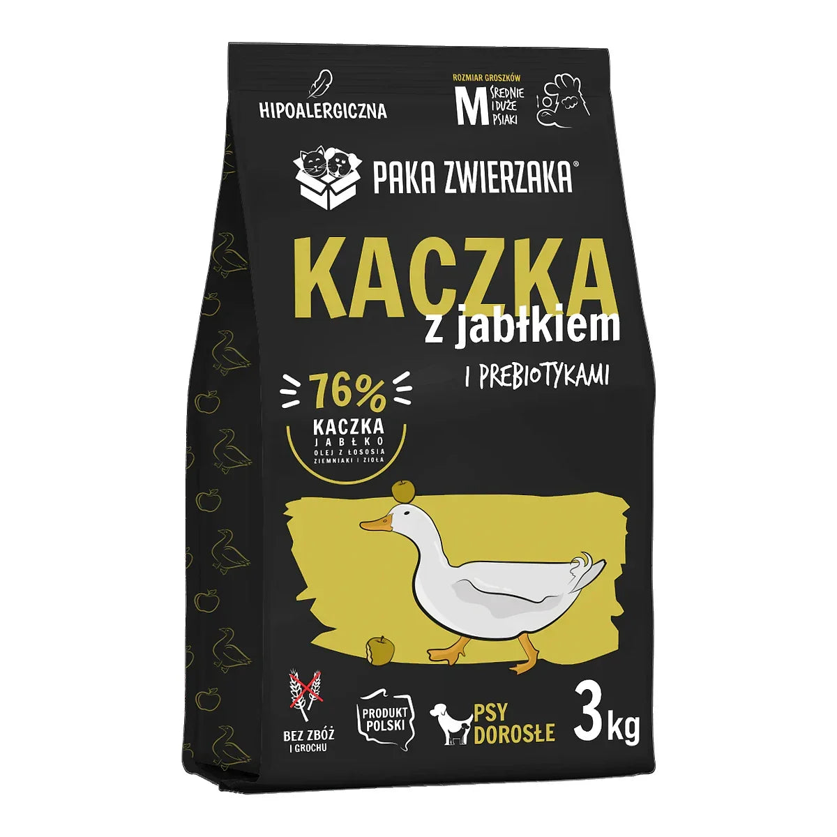 Karma sucha Kaczka z jabłkiem ''M'' - 3kg – packshot produktu na białym tle