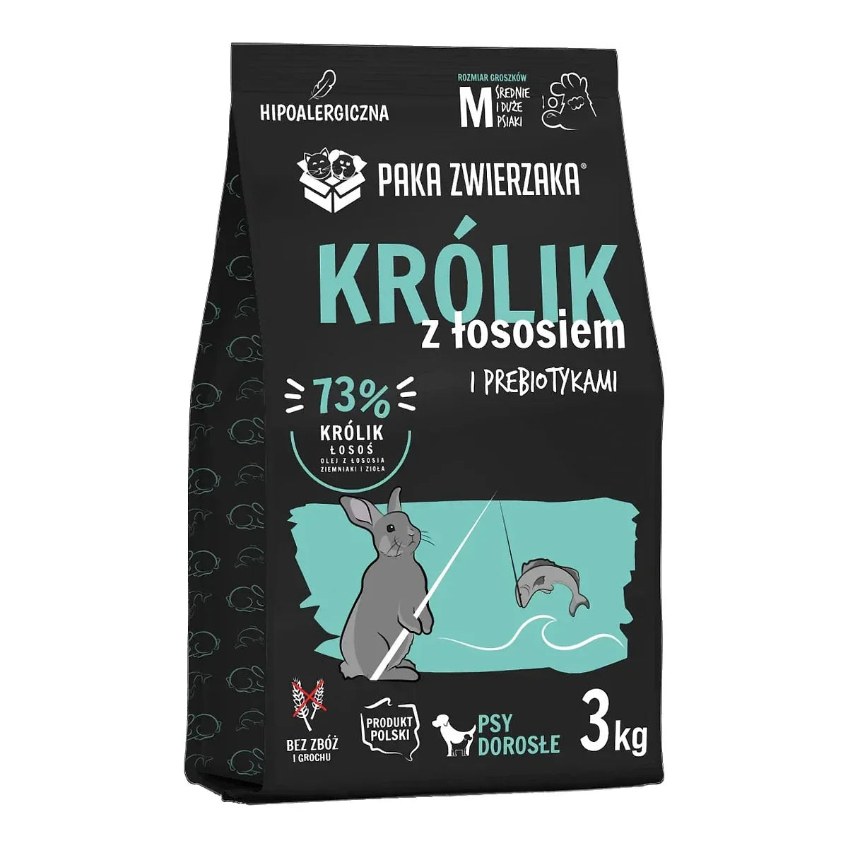 Karma sucha Królik z łososiem "M" 3kg – packshot produktu na białym tle