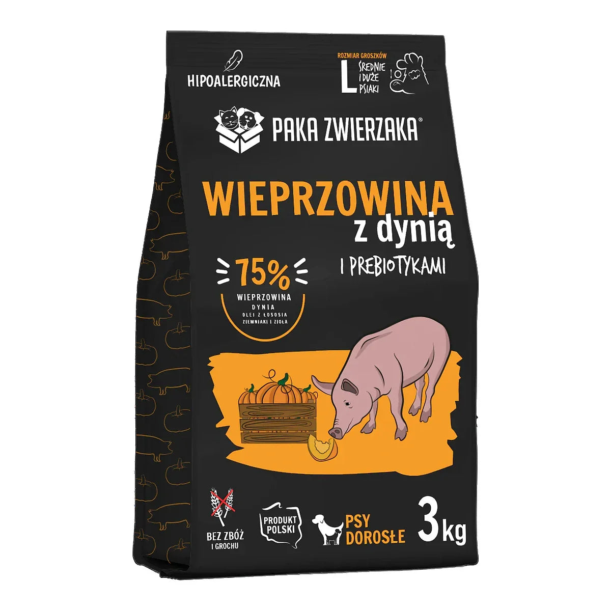Karma sucha Wieprzowina z dynią "L" 3kg – packshot produktu na białym tle