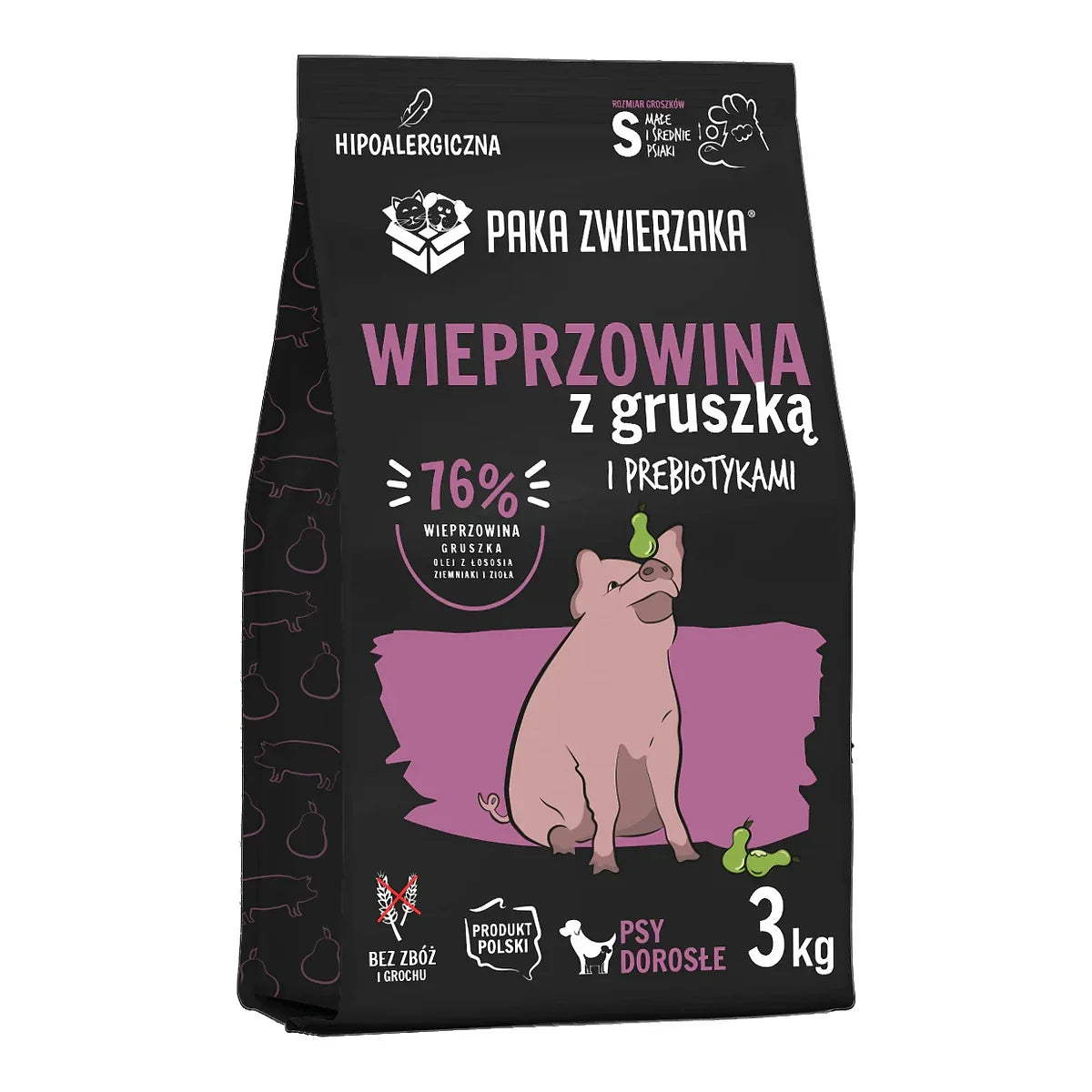 Karma sucha Wieprzowina z gruszką "S" 3kg – packshot produktu na białym tle