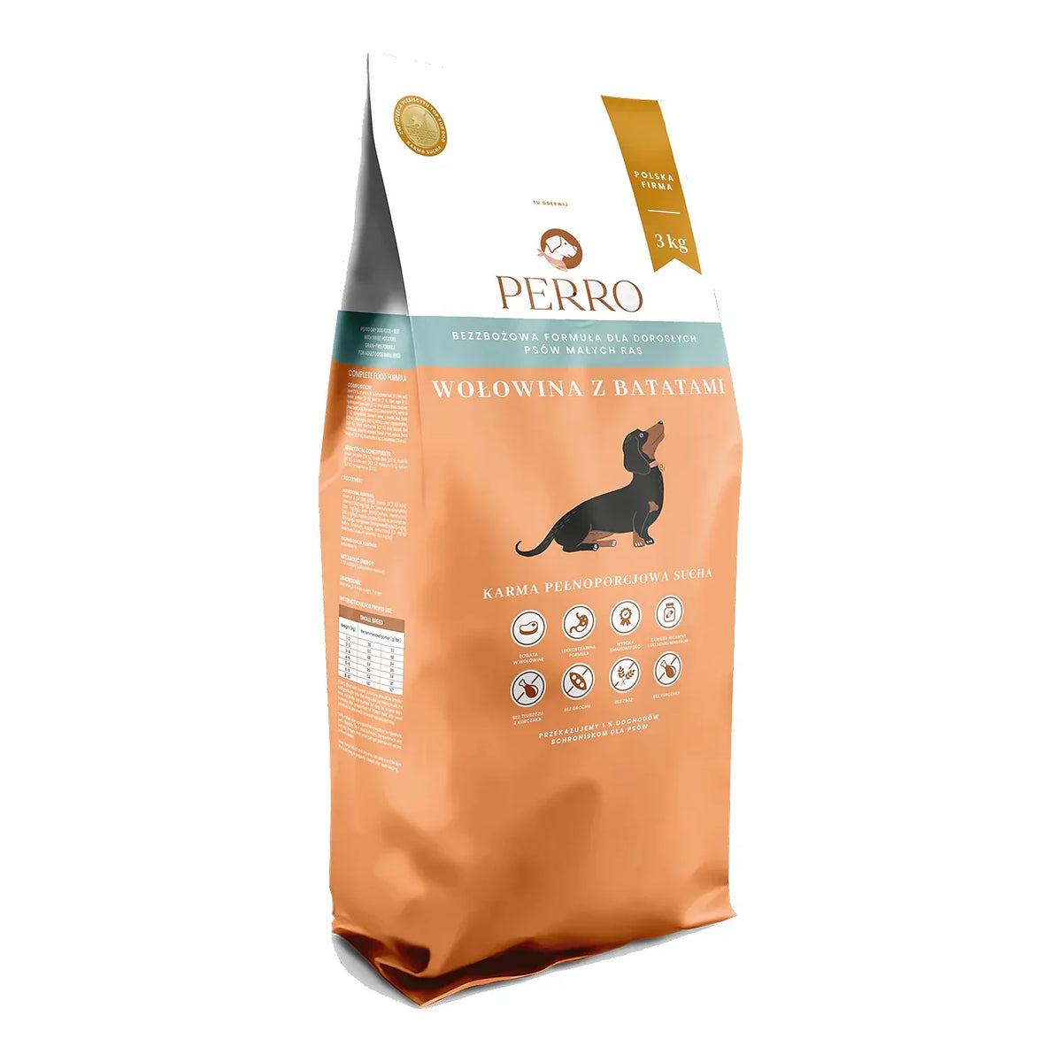 Karma sucha Wołowina z batatami – bezzbożowa formuła dla psów dorosłych małych ras 3kg – packshot produktu na białym tle