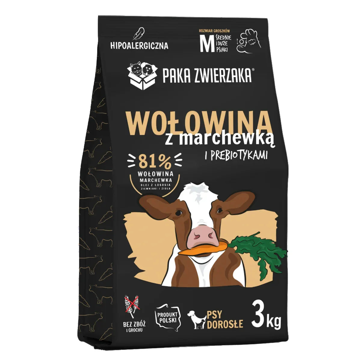 Karma sucha Wołowina z marchewką "M" 3kg Paka Zwierzaka