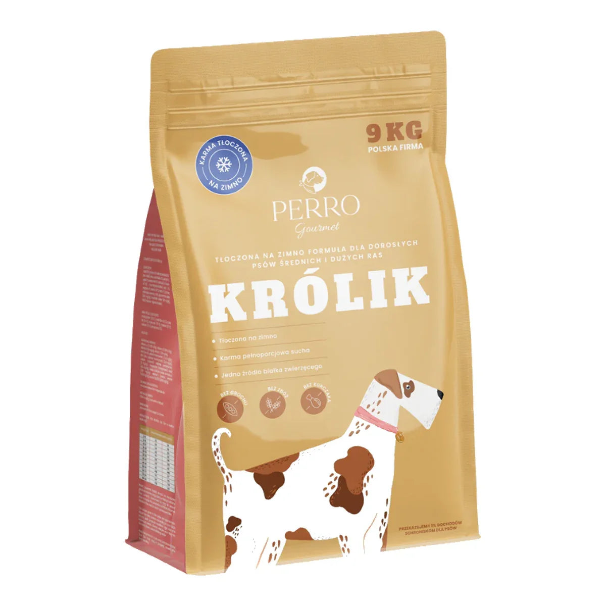Karma tłoczona na zimno PERRO Gourmet Królik – formuła dla psów dorosłych średnich i dużych ras 9kg – packshot produktu na białym tle