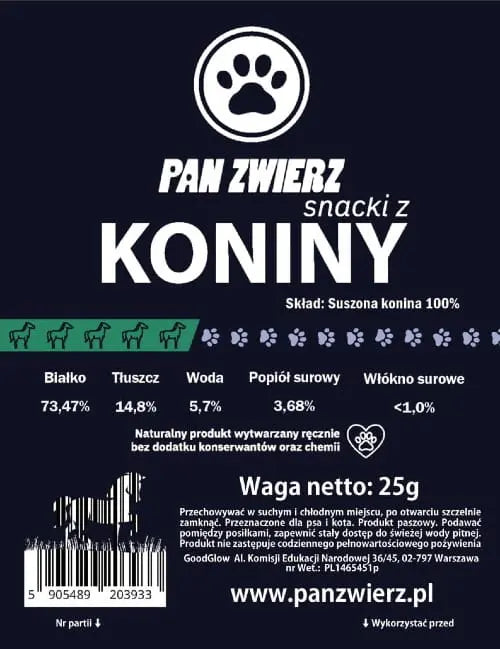 Naturalne smaczki z koniny 25g Pan Zwierz