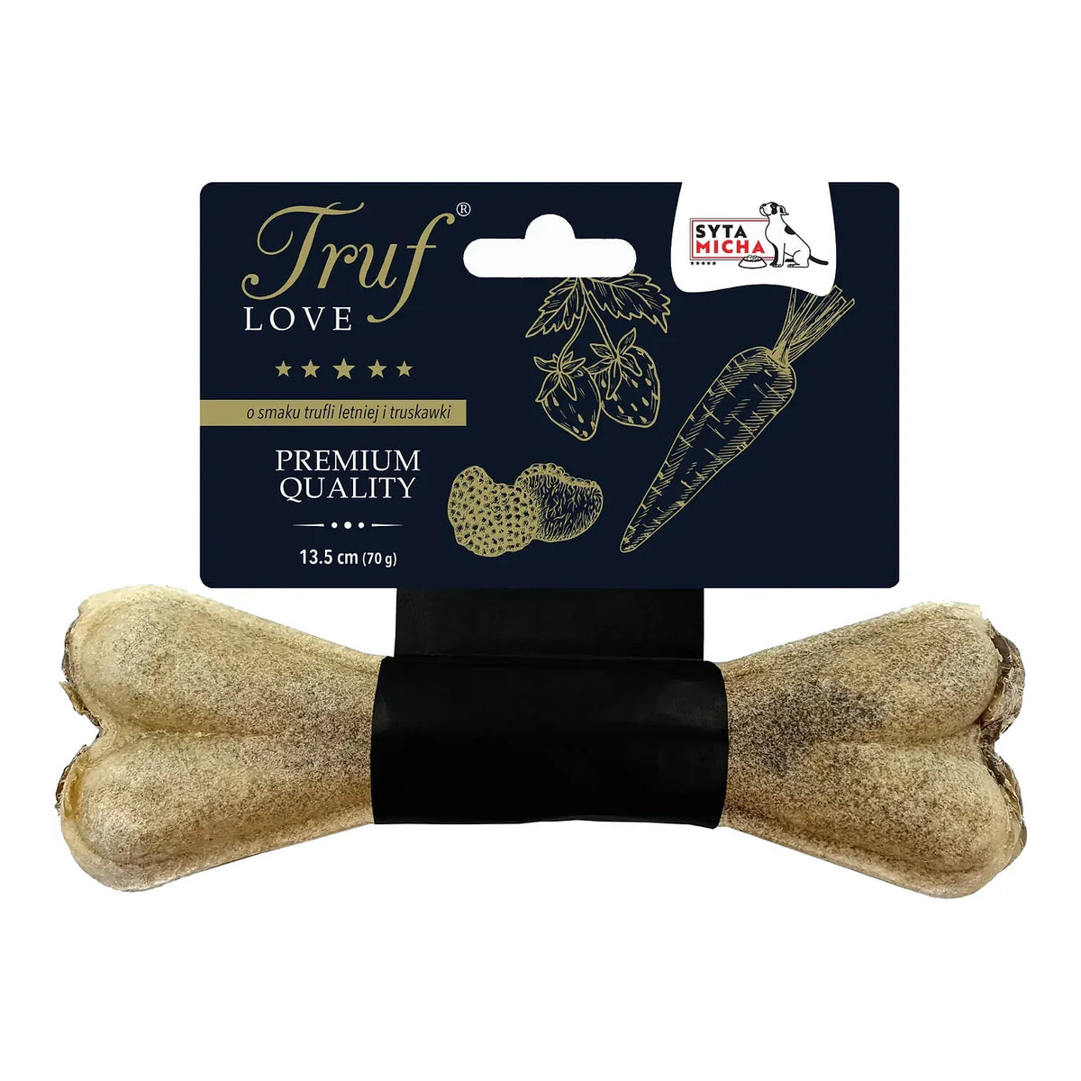 Kość do żucia dla psa TrufLOVE o smaku trufli letniej i truskawki 13.5cm – packshot produktu na białym tle