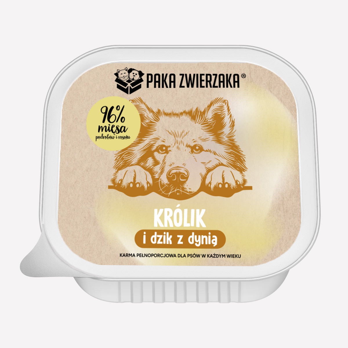Karma mokra dla psa PAKA ZWIERZAKA Królik i dzik z dynią 150g (tacka)