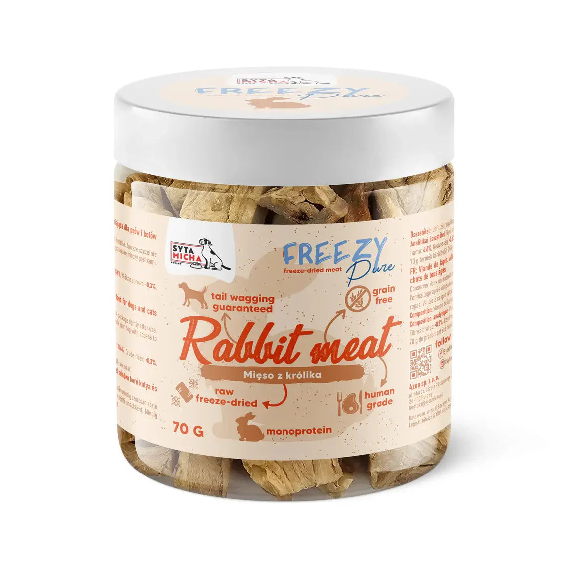 100% liofilizowane mięso królika dla psa 70g FREEZY Pure Syta Micha