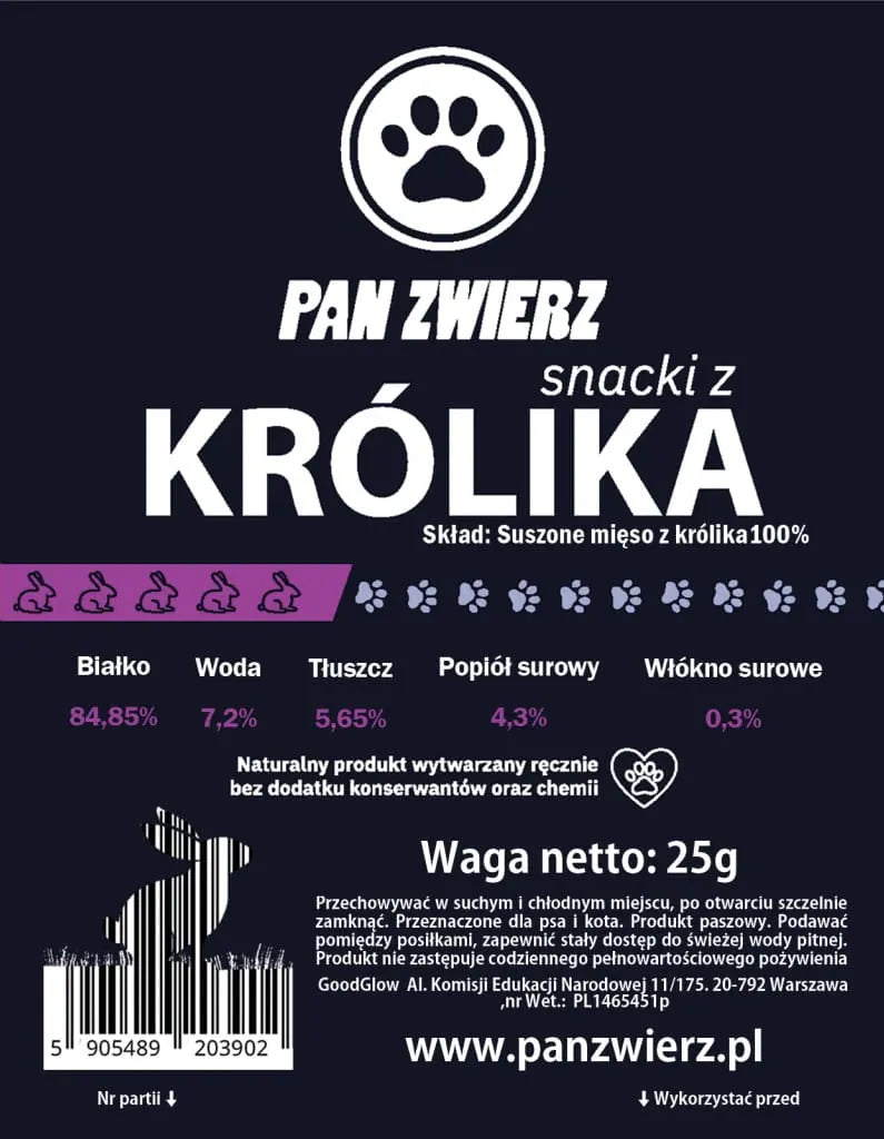 Naturalne smaczki z królika 25g Pan Zwierz