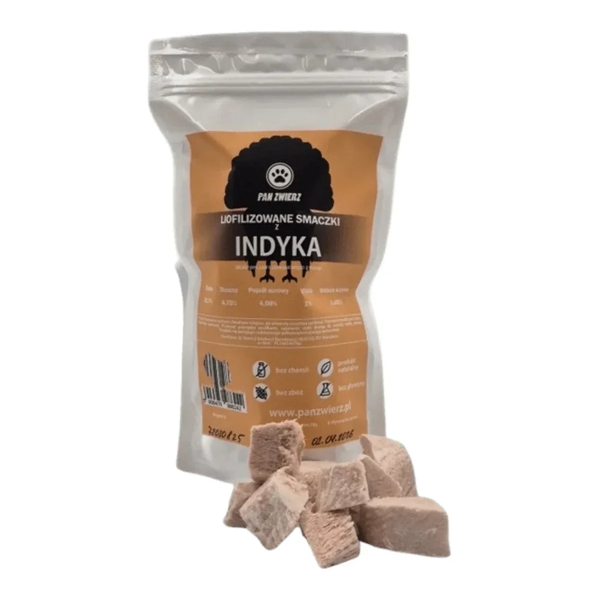 Liofilizowane smaczki z indyka 70g – packshot produktu na białym tle