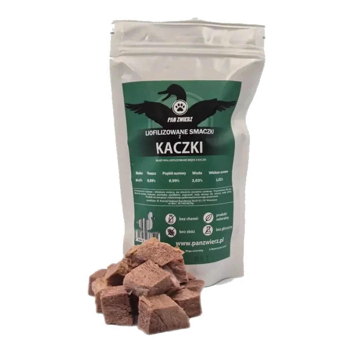 Liofilizowane smaczki z kaczki 70 g. – packshot produktu na białym tle