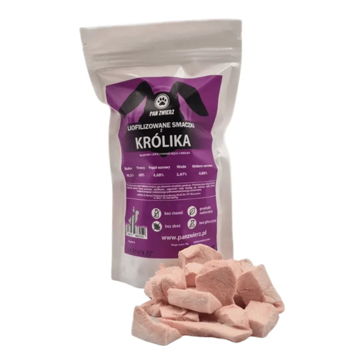 Liofilizowane smaczki z królika 70g – packshot produktu na białym tle
