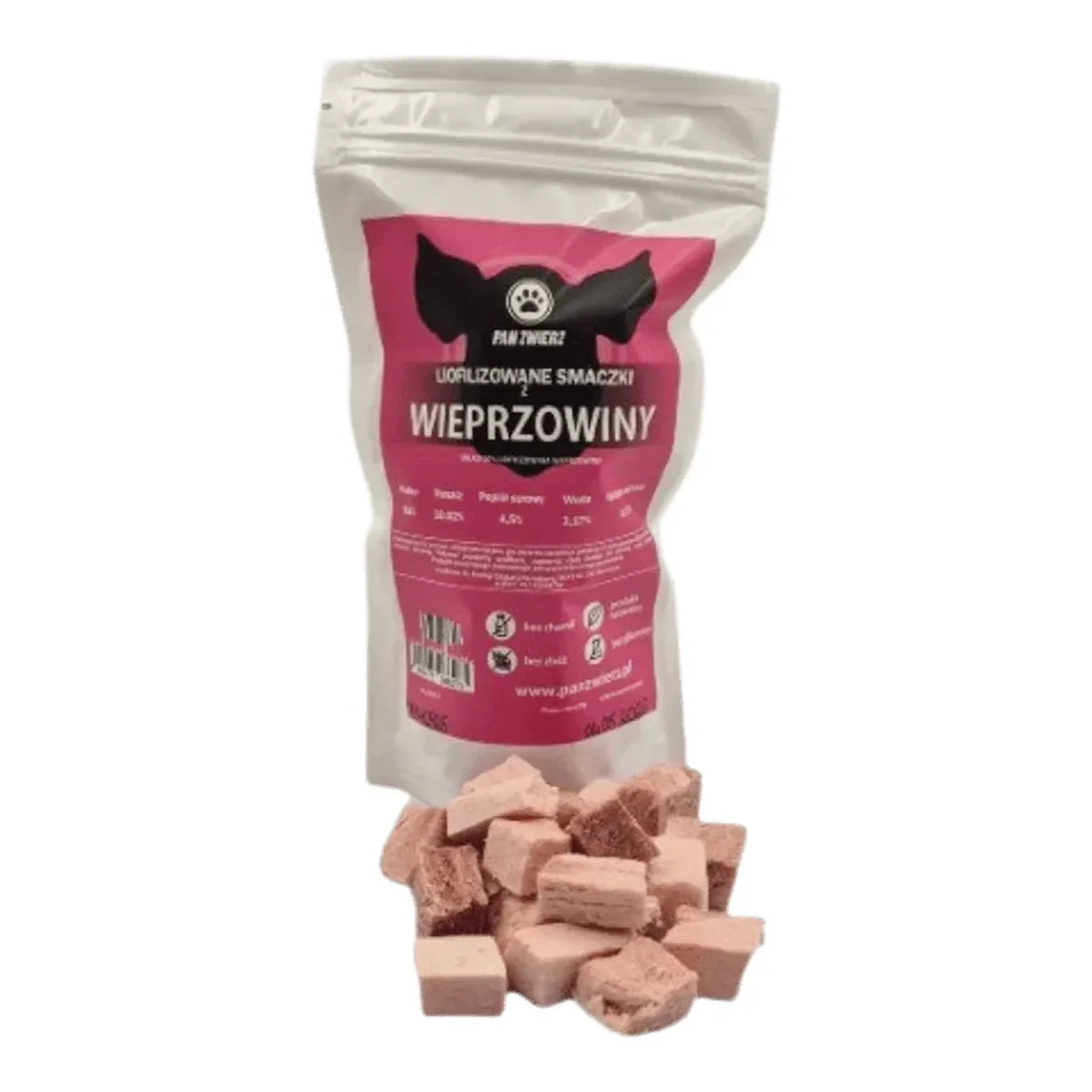 Liofilizowane smaczki z Wieprzowiny 70g – packshot produktu na białym tle