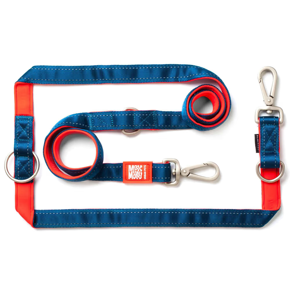 Max&Molly Multi-Leash Matrix Red - smycz przepinana dla psa z odblaskowymi przeszyciami, 200cm - M Max&Molly